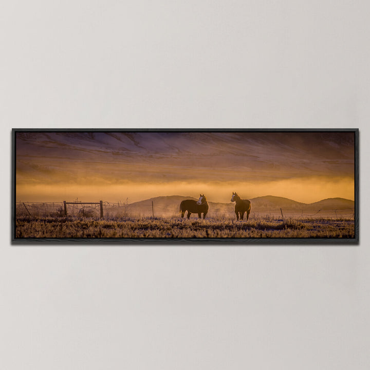HORSES, MORNING MIST - IDAHO , PANORAMIC ART