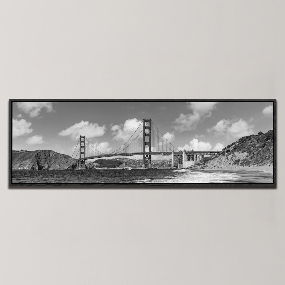 GOLDEN GATE BRIDGE BAKER BEACH MONOCHROME , PANORAMIC ART