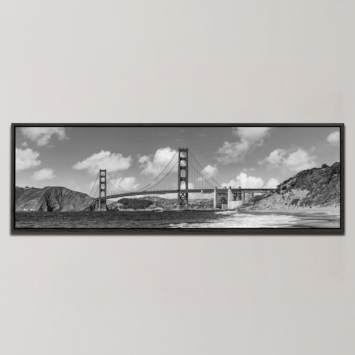 GOLDEN GATE BRIDGE BAKER BEACH MONOCHROME , PANORAMIC ART