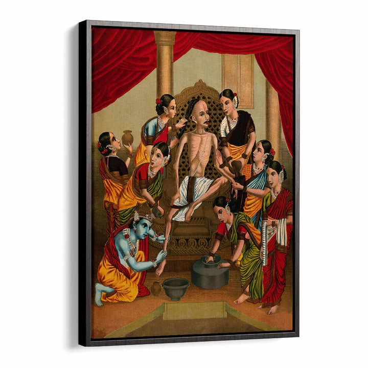 A HINDU ASCETIC IS BATHED AND HONOURED BY A SEVEN WOMEN AND KRISHNA. CHROMOLIT , INDIAN ART PAINTINGS