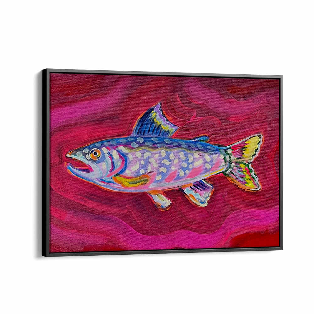 TROUT , KITCHEN POSTERS vibrant painted trout on magenta textured background framed kitchen art by Blackfloater