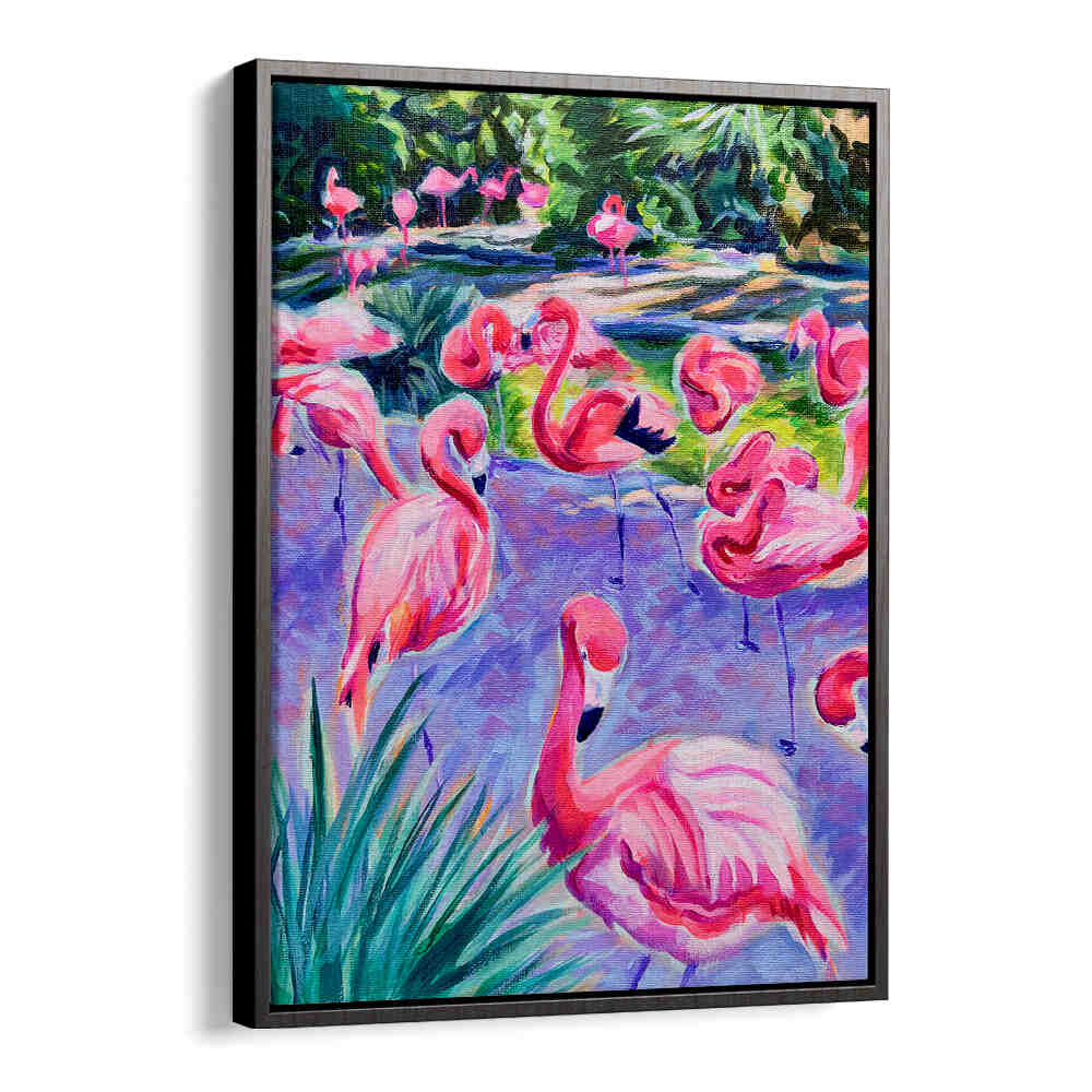 FLAMBOYANCE , ANIMAL PAINTINGS flamingos in vivid acrylics on textured canvas by BlackFloater