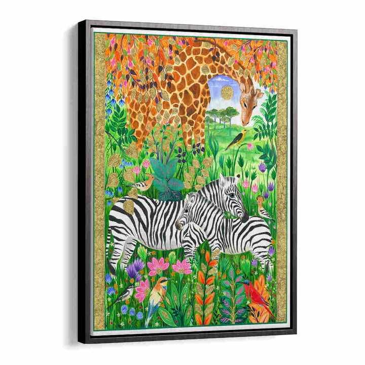 GIRAFFE AND ZEBRAS , ANIMAL PAINTINGS