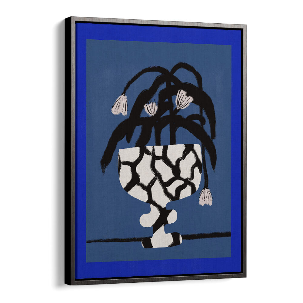 CRACKED VASE IN BLUE , FLORAL FLOWER PAINTINGS