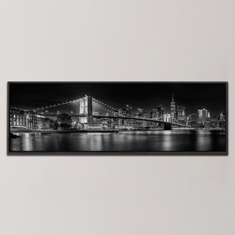 BROOKLYN BRIDGE AGAINST THE NEW YORK CITY SKYLINE AT NIGHT , PANORAMIC ART