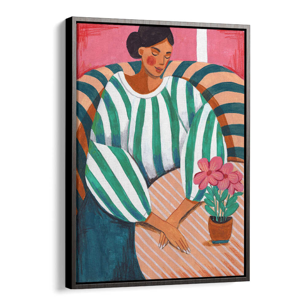 WOMAN IN STRIPES IN THOUGHT , PORTRAITS & FIGURATIVE ILLUSTRATIONS