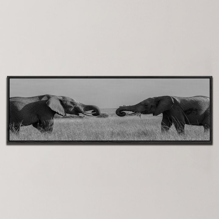 YOUNG ELEPHANTS SHOW OF POWER , PANORAMIC ART