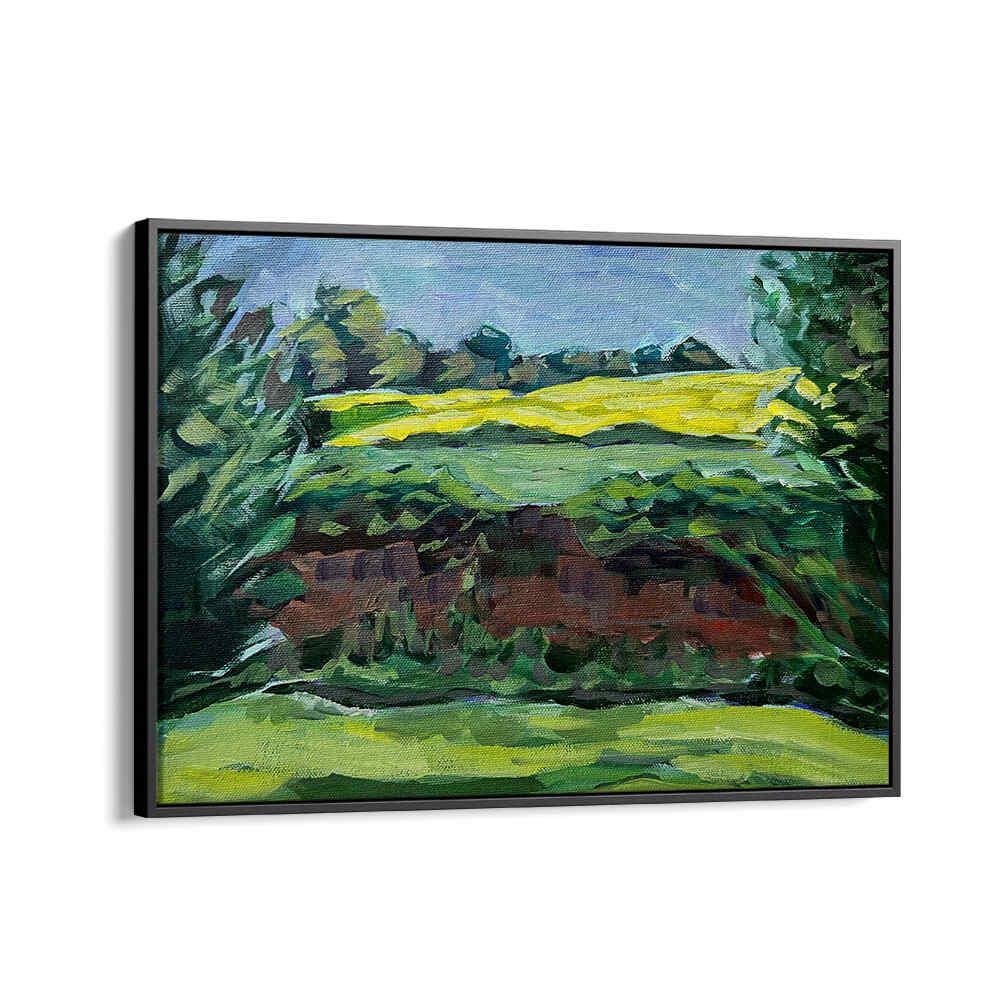 BlackFloater CANOLA FIELD , LANDSCAPE PAINTINGS vibrant sunlit yellow blooms over rolling green countryside on canvas