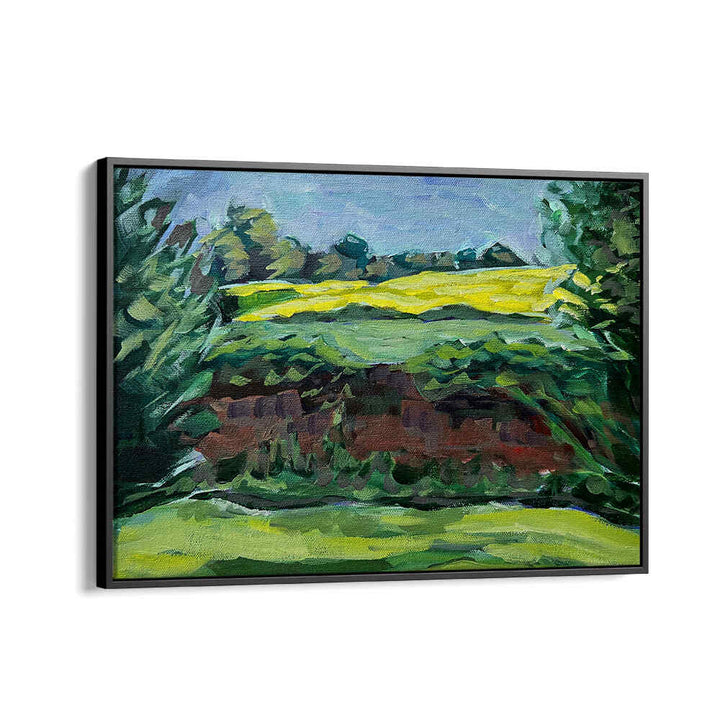 BlackFloater CANOLA FIELD , LANDSCAPE PAINTINGS vibrant sunlit yellow blooms over rolling green countryside on canvas