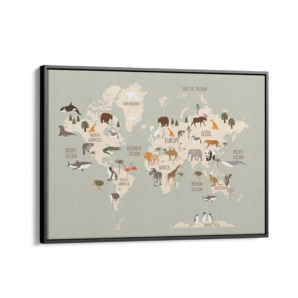 WILDLIFE WORLD MAP , KIDS ROOM PAINTINGS