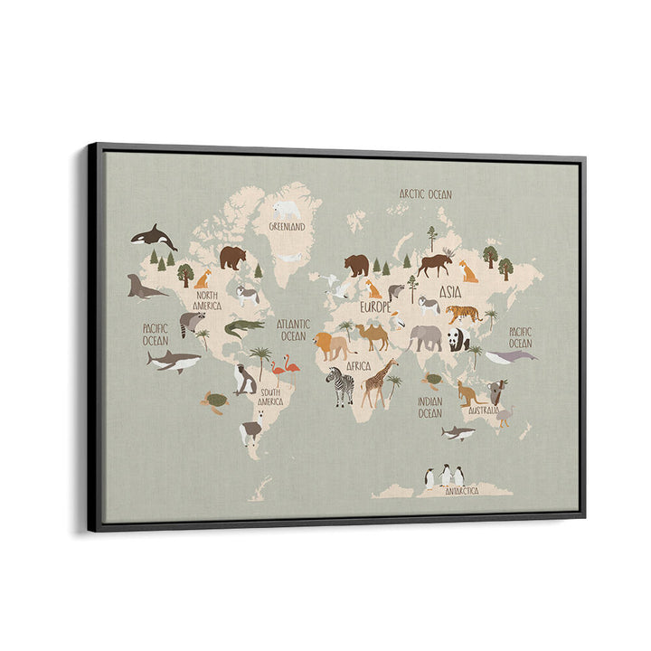 WILDLIFE WORLD MAP , KIDS ROOM PAINTINGS