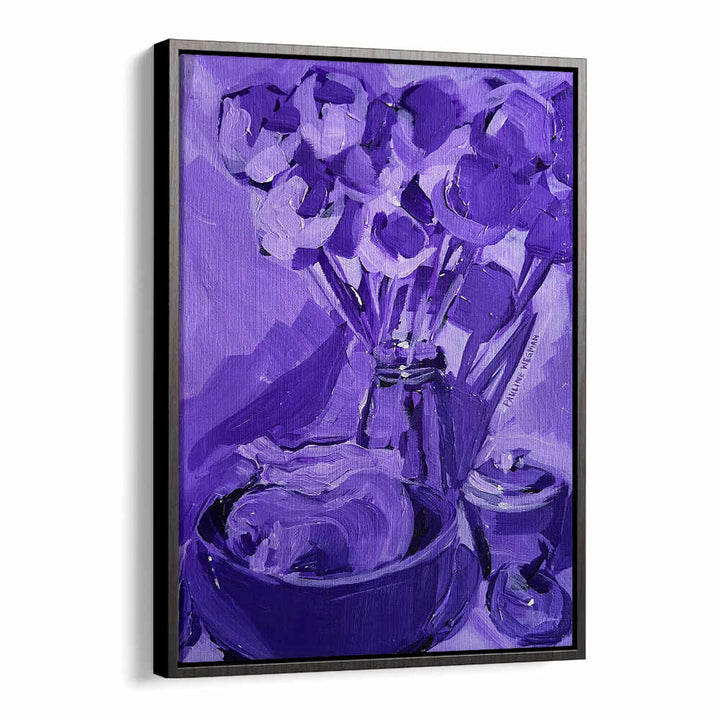 PURPLE VALUE STUDY , KITCHEN POSTERS framed purple floral still-life print adding minimalist modern art to kitchen walls