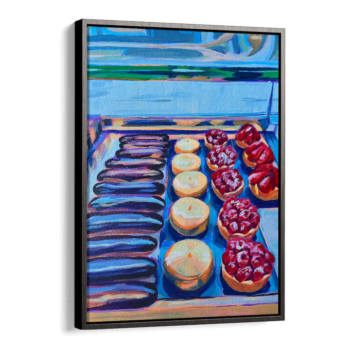 PÂTISSERIE , KITCHEN POSTERS featuring colorful éclairs, custard rounds and raspberry tarts for French bakery décor