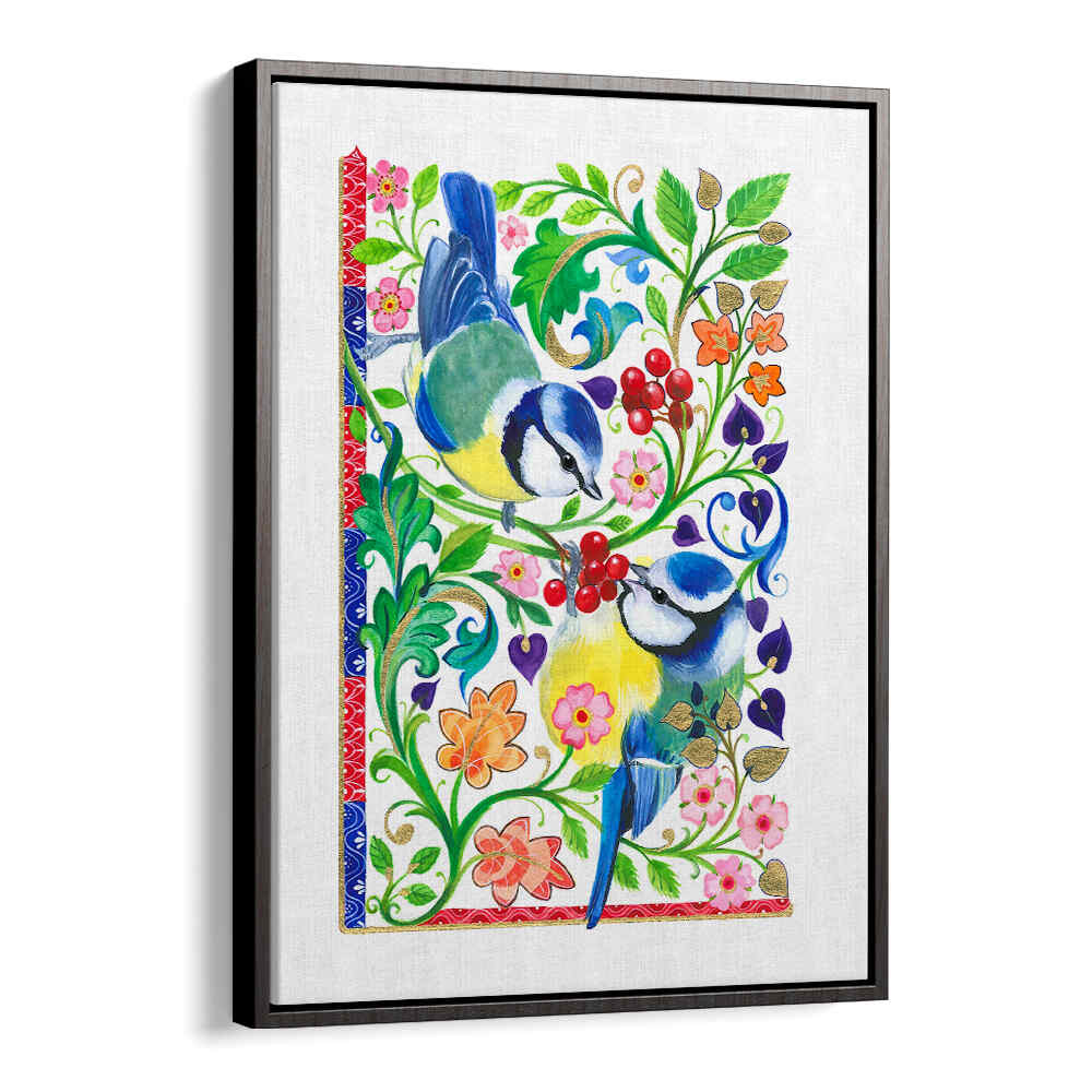 BLUE TITS AND BERRIES , ANIMAL PAINTINGS