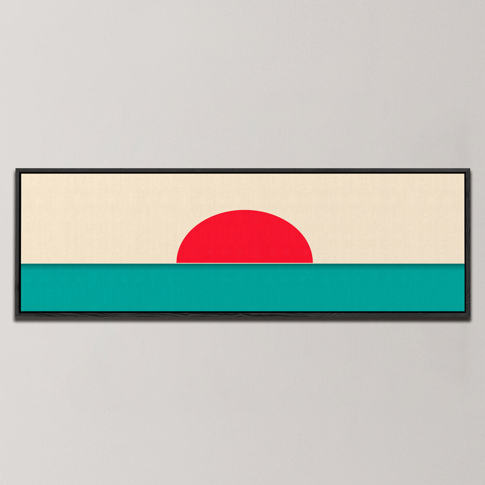 STYLIZED SUNSET OVER WAVES , PANORAMIC ART