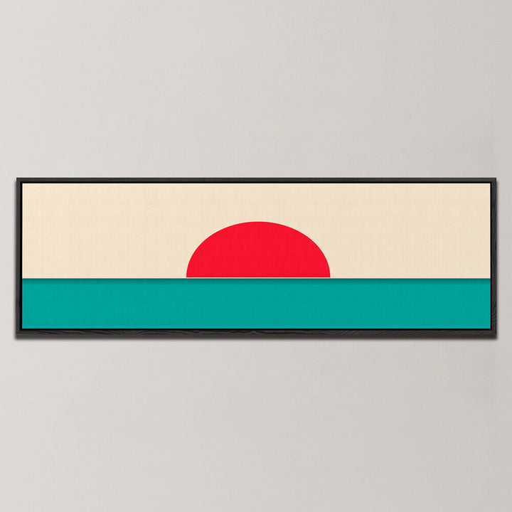 STYLIZED SUNSET OVER WAVES , PANORAMIC ART