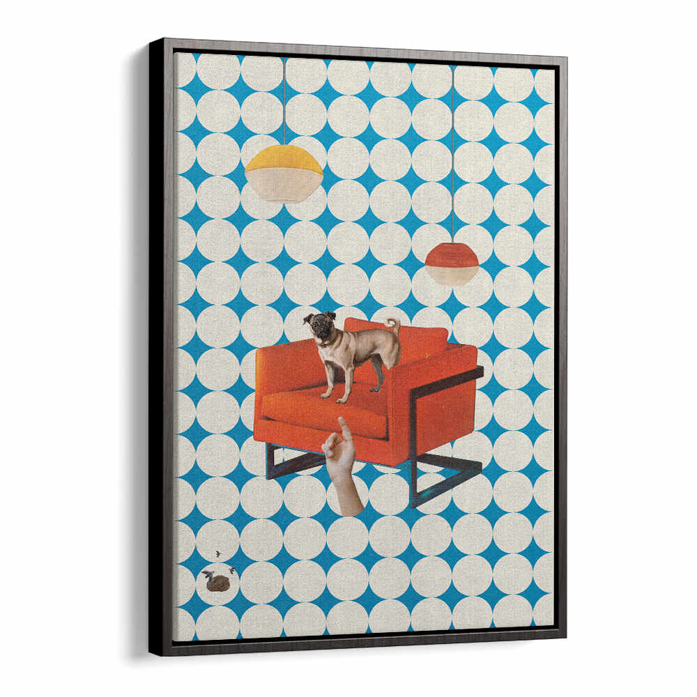 Surreal art print "IT WAS YOU" featuring a dog on a red chair against a colorful geometric background. Perfect for decor.