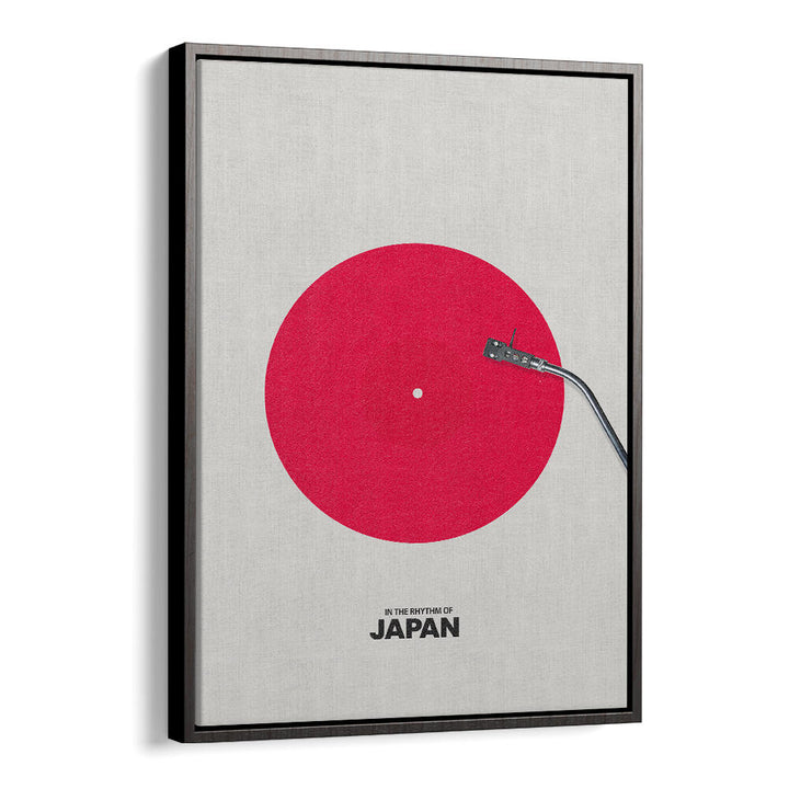 Stylish JAPAN RHYTHM , JAPANESE PAINTINGS artwork featuring a vibrant red circle and turntable design.