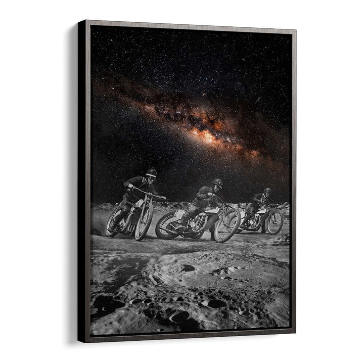 Riders, surreal art prints showcasing motorcycle racers against a cosmic backdrop, perfect for any art lover's collection.