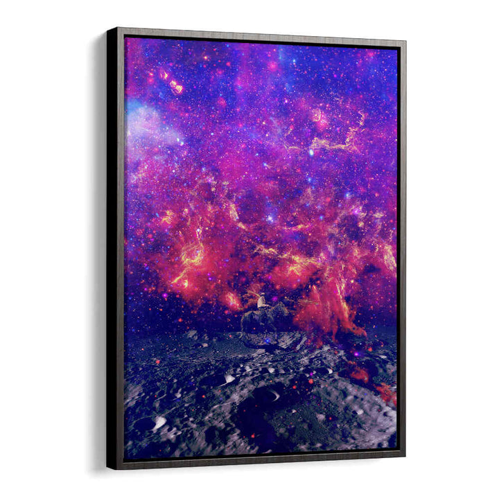 Vibrant SPACE COWBOY, SURREAL ART PRINTS showcasing a cosmic scene with stunning colors and a lone rider.