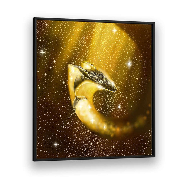 STARRY WHALE IN GOLDEN SPACE BY ALIRIZA ÇAKIR SURREAL PAINTINGS, SURREAL ART