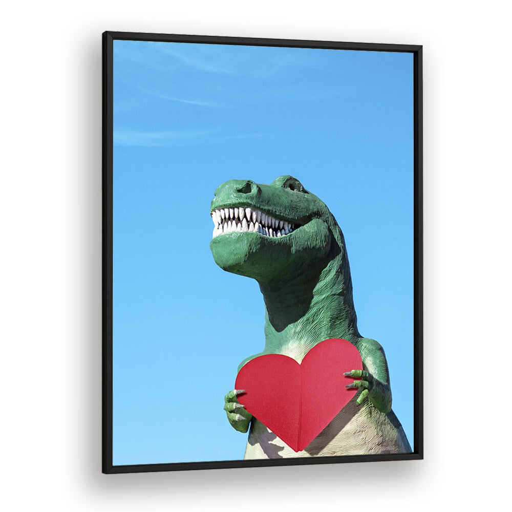 surreal painting - TYRANNOSAURUS REX WITH A RED PAPER HEART I by Asianmonk