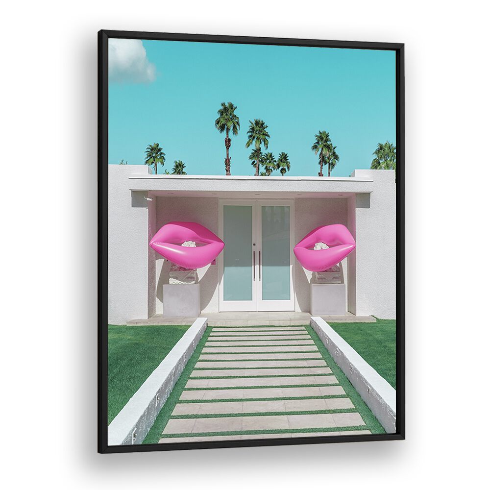 surreal painting - MID-CENTURY MODERN HOUSE WITH PINK LIPS by Asianmonk