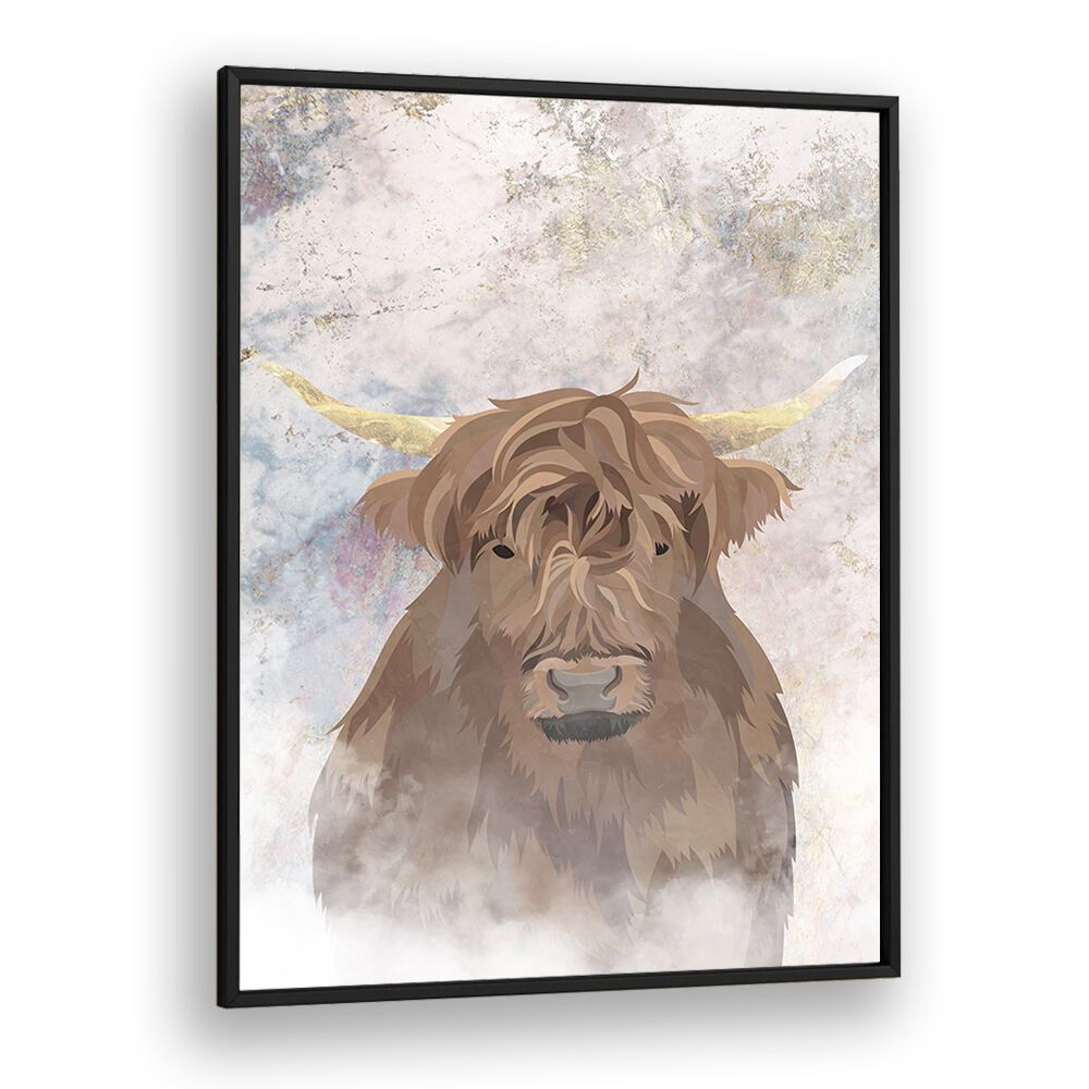 HIGHLANDS COW GOLD AND MARBLE BY SARAH MANOVSKI, WILDLIFE PAINTING