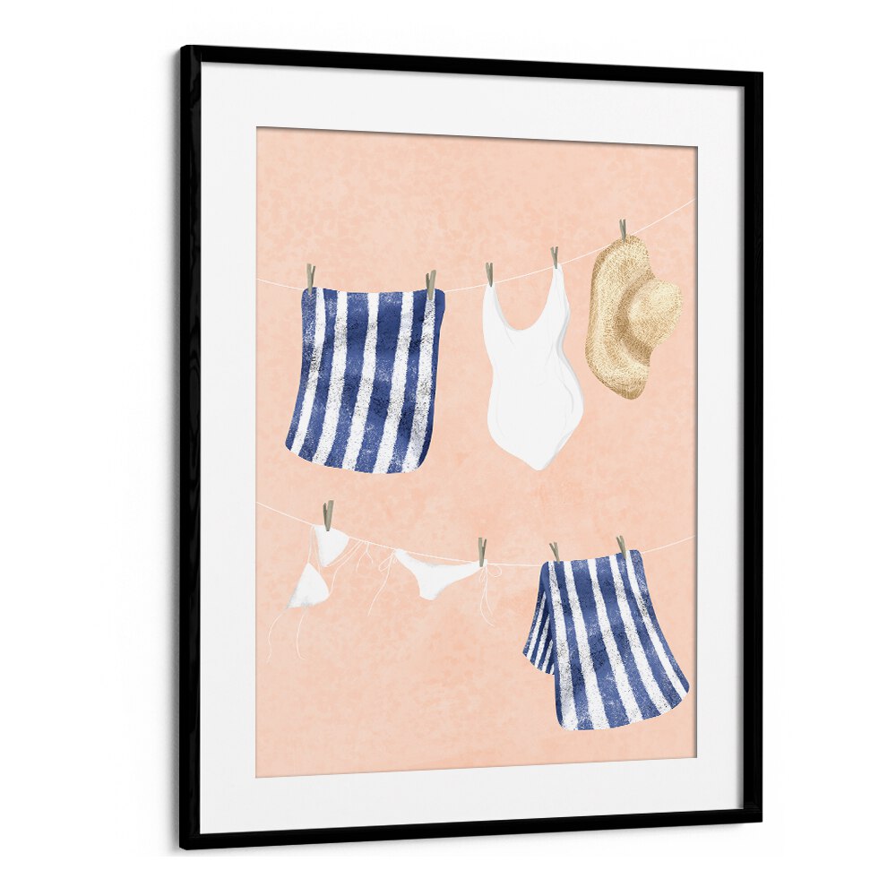 Colorful AFTER THE SWIM, KIDS ROOM PAINTINGS featuring towels and swimwear hanging on a line, perfect for a playful space.