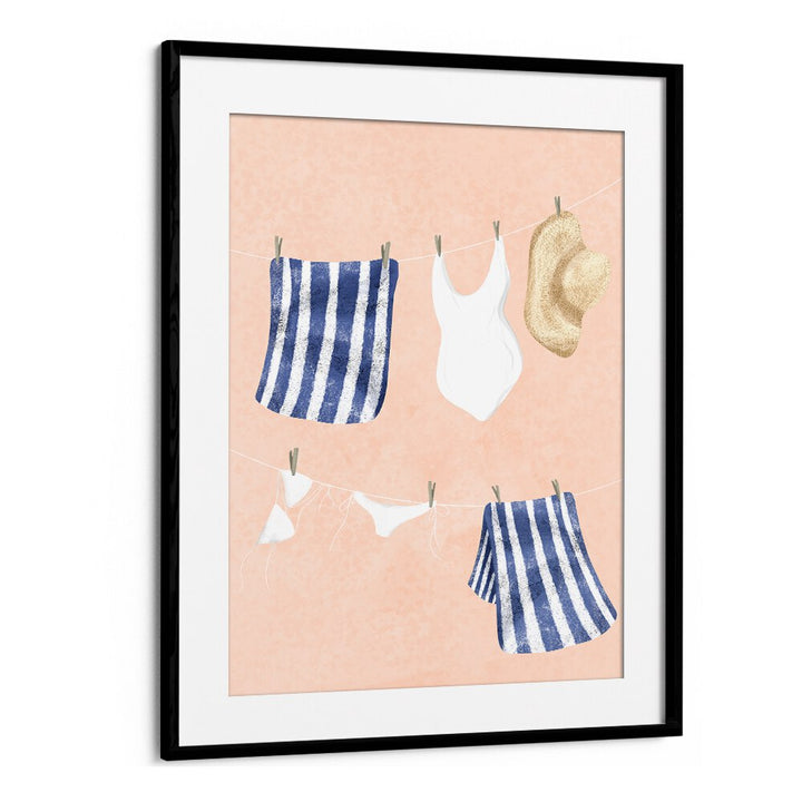Colorful AFTER THE SWIM, KIDS ROOM PAINTINGS featuring towels and swimwear hanging on a line, perfect for a playful space.
