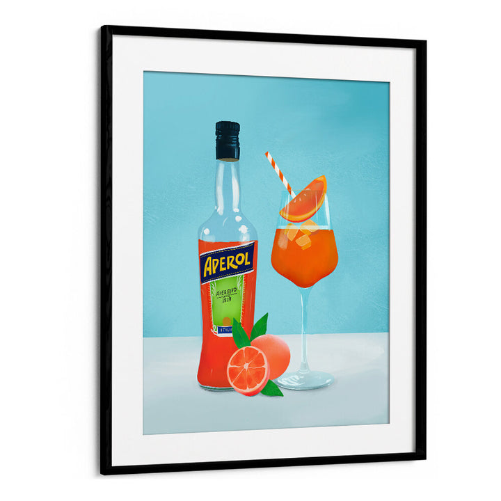 APEROL SPRITZ , BAR framed art showing bottle and glass with orange garnish by Blackmount Store