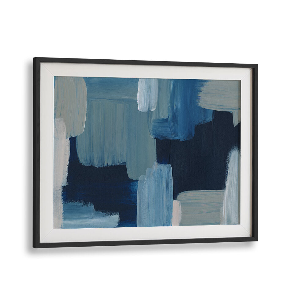 Blackmount framed canvas with blue layers and bold BRUSH STROKES , ABSTRACT PAINTINGS for modern texture.