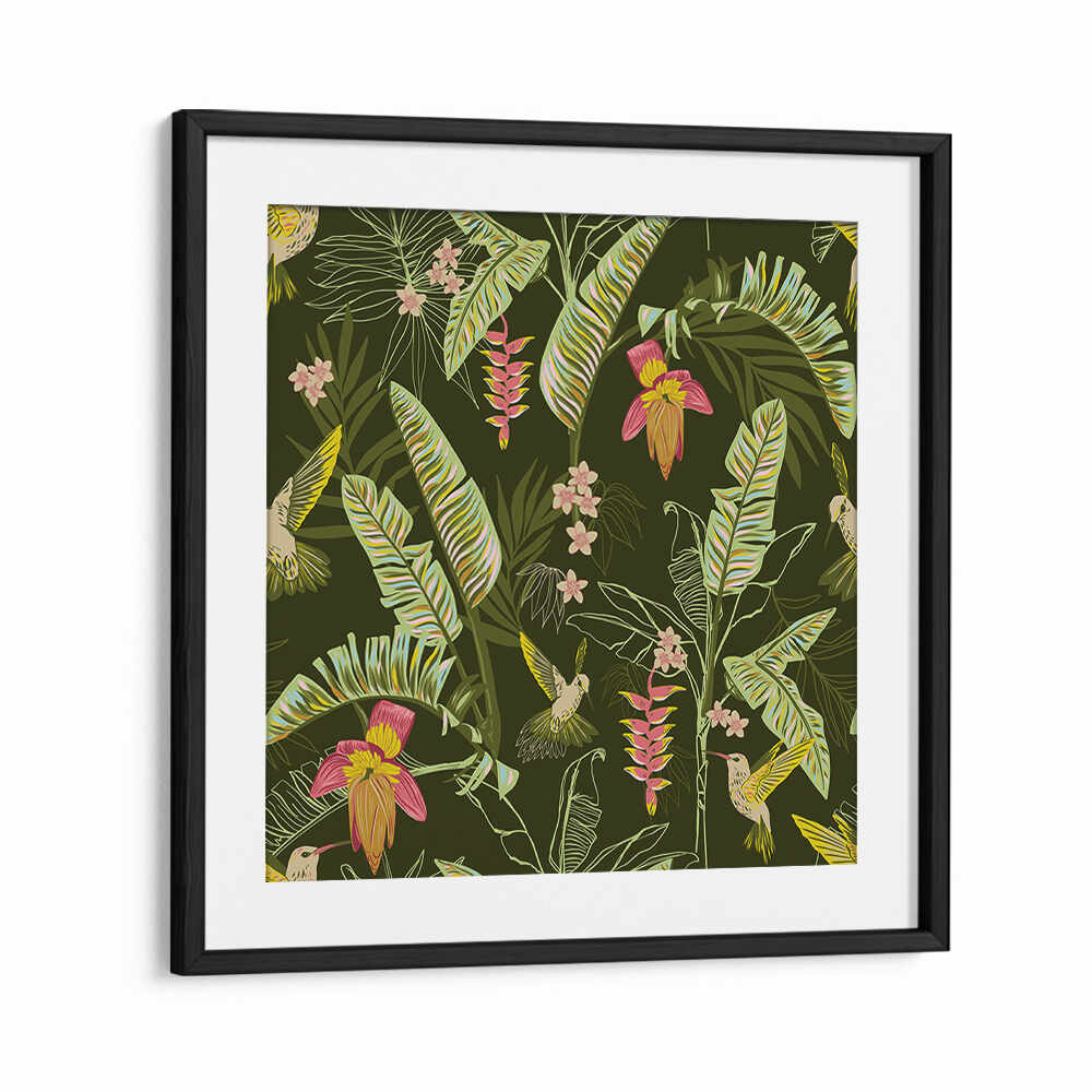 BANANA LEAVES AND HUMMINGBIRDS , FLORAL FLOWER PAINTINGS
