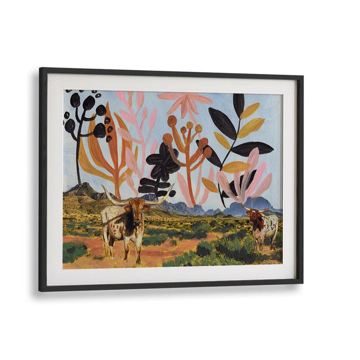 BIG BEND TEXAS LONGHORNS COLLAGE , ANIMAL PAINTINGS