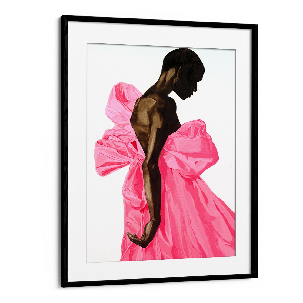 Elegant artwork featuring a figure in a pink dress, perfect for enhancing your space with BLOOM IV, PORTRAITS.