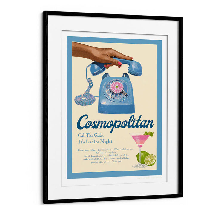 Stylish BLUE COSMO, FASHION POSTERS featuring a retro phone and cocktail, perfect for chic home decor.