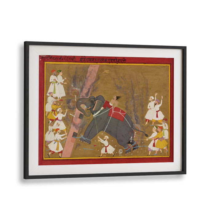 THE ELEPHANT KHANDERAO BAHADUR KILLING SHAM MAHAVAT , INDIAN ART PAINTINGS