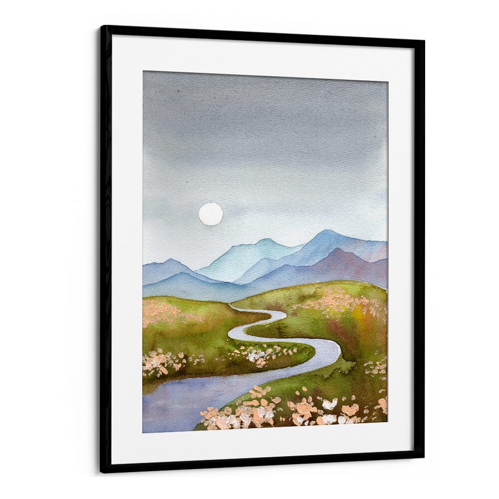 Serene BLUE GRAY HILLS landscape paintings showcasing gentle curves and tranquil colors, perfect for home decor.