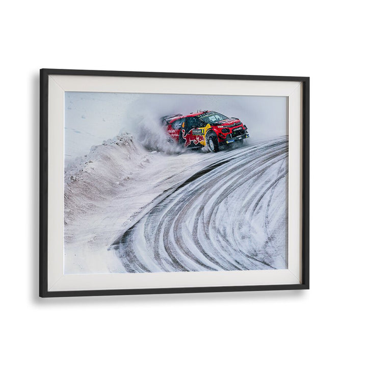 CITROEN C3 WRC racing through snow, perfect for automotive enthusiasts—shop CITROEN C3 WRC, PHOTOGRAPHY PRINTS.