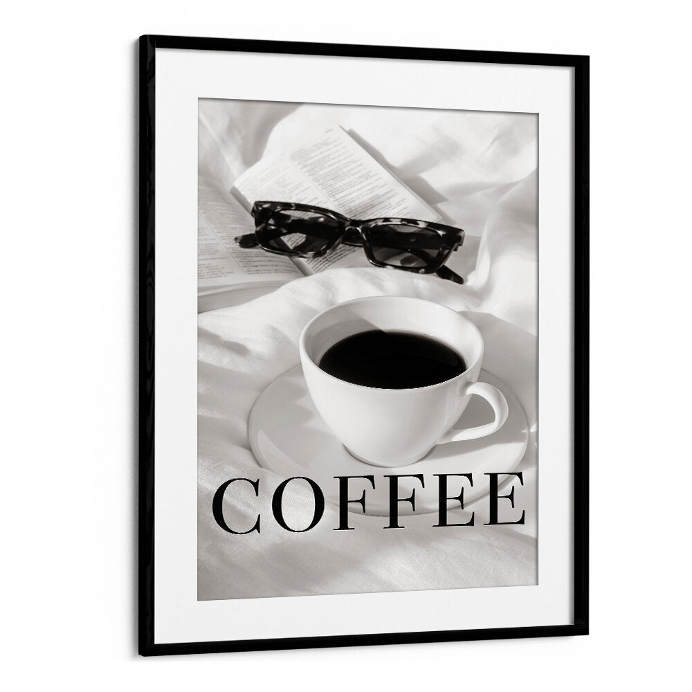 Stylish COFFEE IN BED, BAR art featuring a cozy cup and glasses, perfect for cafe lovers and home decor.