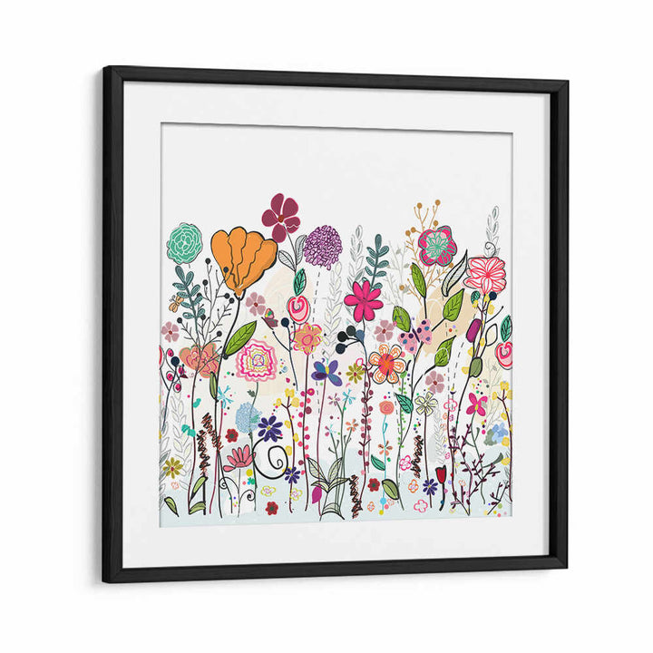 Blackmount COLORFUL WILDFLOWERS , KIDS ROOM PAINTINGS framed whimsical floral art with bright blooms, soft pastels
