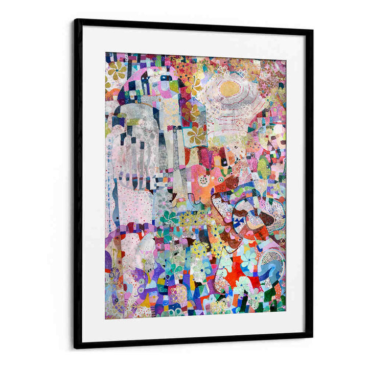 Blackmount framed abstract work with layered color and texture, COVID SPRING , ABSTRACT PAINTINGS