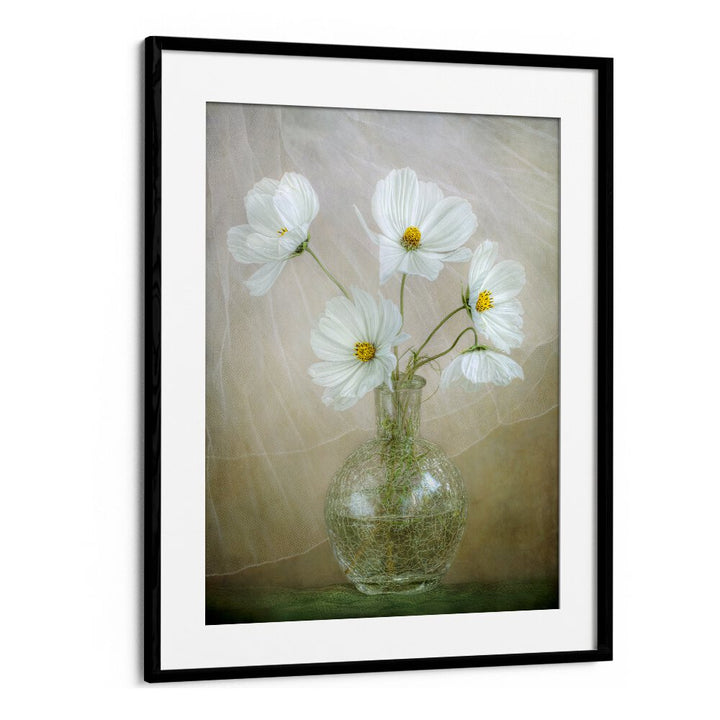 Elegant COSMOS BREEZE, FLORAL FLOWER PAINTINGS featuring white flowers in a stylish vase for vibrant decor.