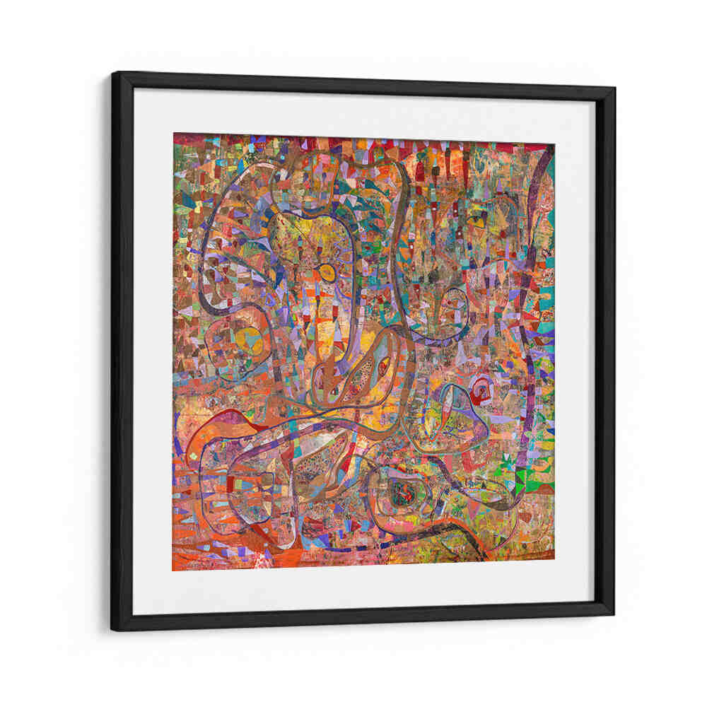 DYSTOPIA , ABSTRACT PAINTINGS by Blackmount — vibrant layered abstract canvas in black frame with mosaic-like textures