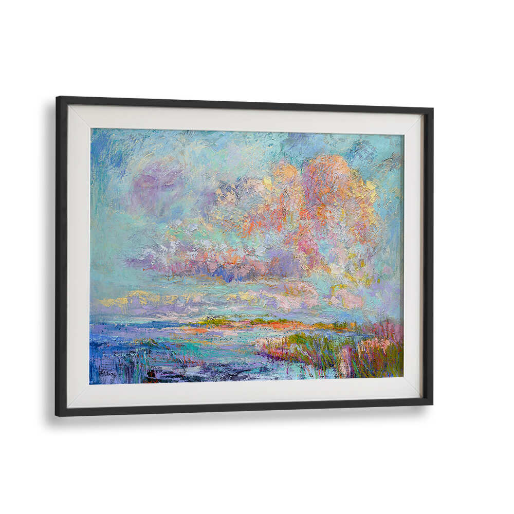 BLACKMOUNT framed abstract coastal scene in pastel tones — DREAMSCAPE HUES , LANDSCAPE PAINTINGS collection