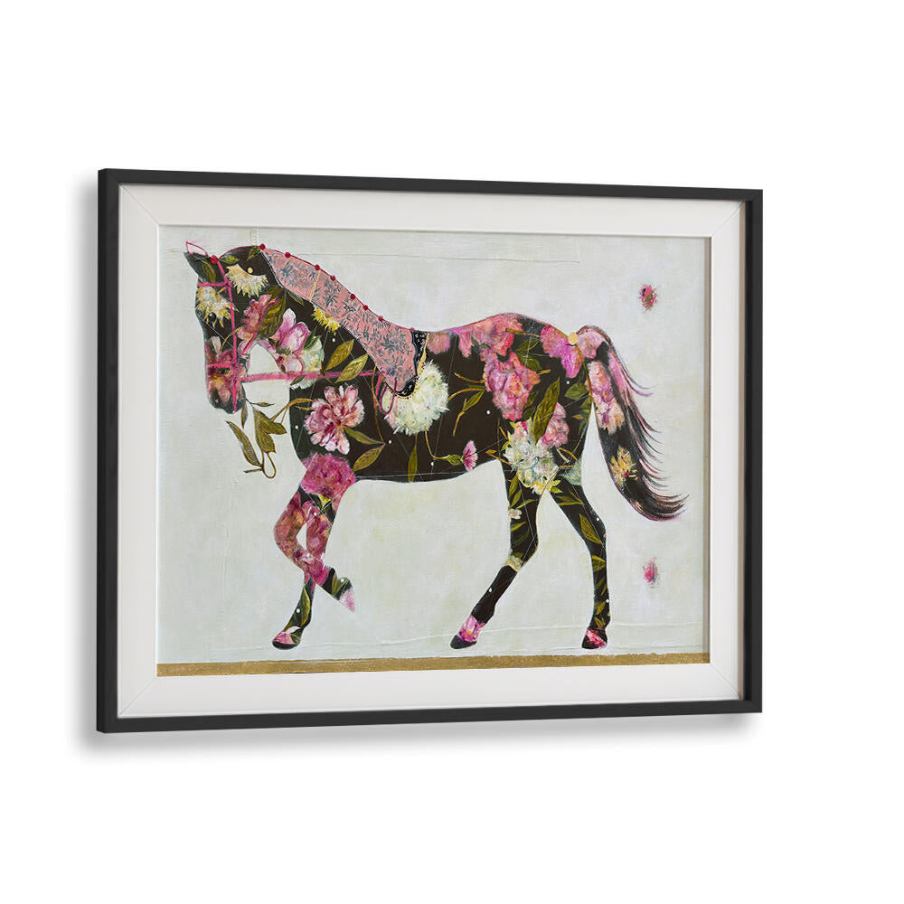 Vibrant floral horse art from the EQUESTRIAN ELEGANCE, ANIMAL PAINTINGS collection, showcasing nature's beauty.