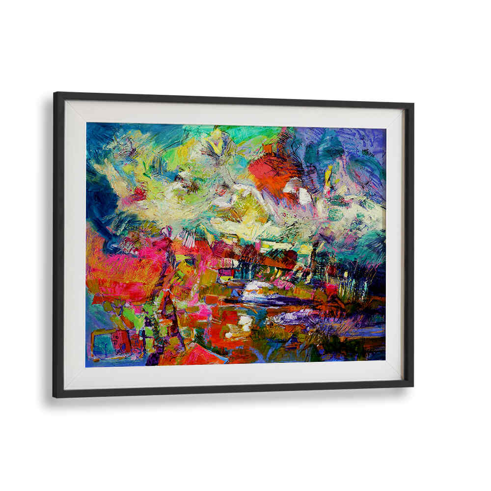 BLACKMOUNT EXPRESSIONIST , ABSTRACT PAINTINGS – vibrant framed abstract with bold colors, texture and brushstrokes