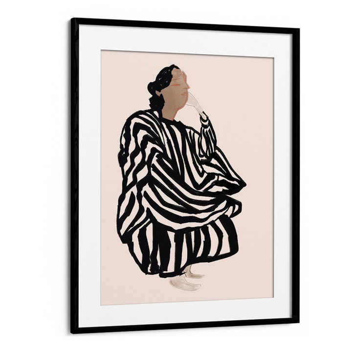 Elegant illustration of a female figure in striking stripes, showcasing the artistry of FEMALE FIGURE I, PORTRAITS.