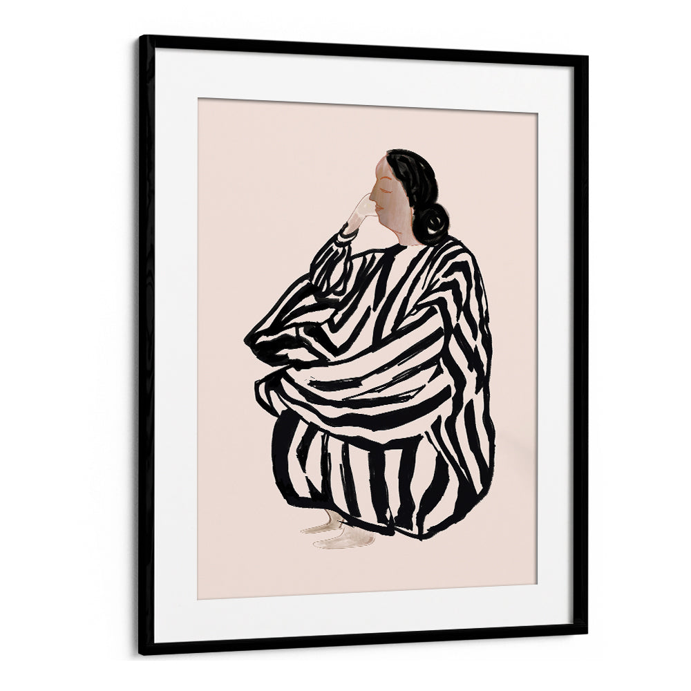 Elegant depiction of a seated woman in stripes, showcasing the artistry of FEMALE FIGURE II, PORTRAITS collection.