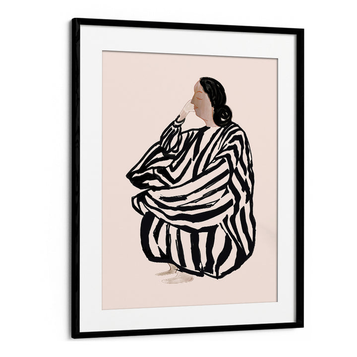 Elegant depiction of a seated woman in stripes, showcasing the artistry of FEMALE FIGURE II, PORTRAITS collection.